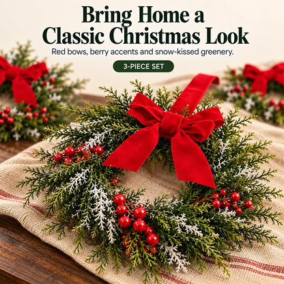 Mini Snowy Pinecone Wreaths for Cabinet Holiday Decor, 3-Pack