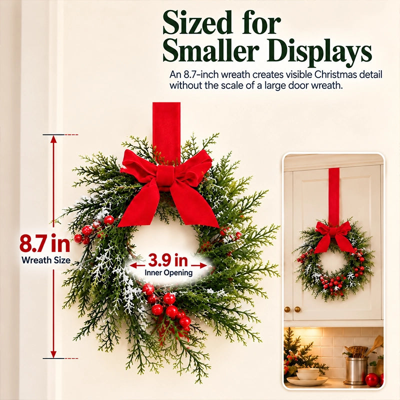 Mini Snowy Pinecone Wreaths for Cabinet Holiday Decor, 3-Pack
