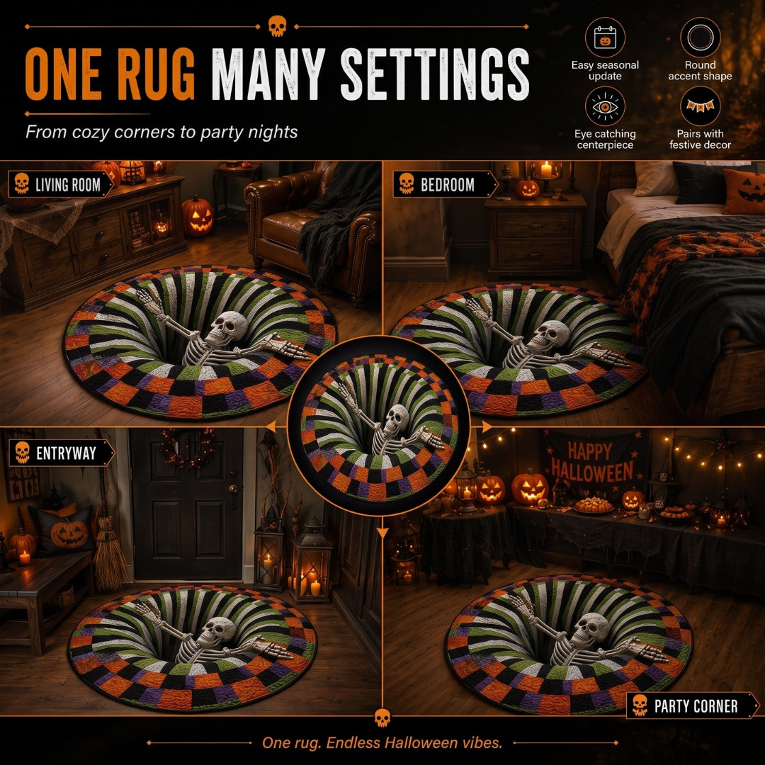 3D Haunted Stairway Round Halloween Rug