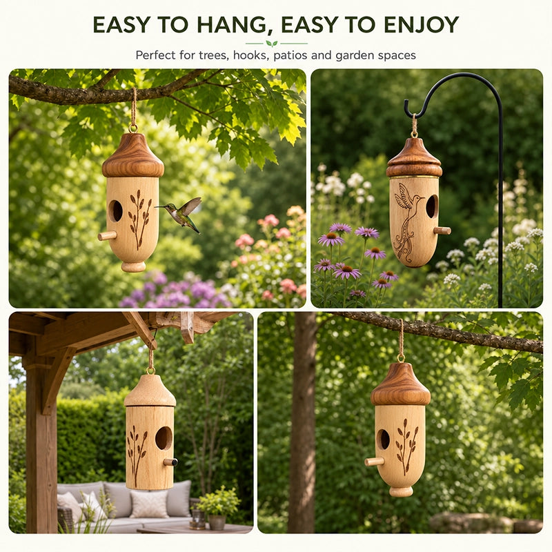 This Wooden Hummingbird House Brings Warmth and Life Back to Your Garden