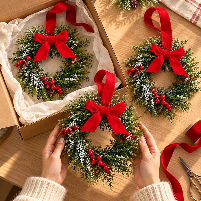 Mini Snowy Pinecone Wreaths for Cabinet Holiday Decor, 3-Pack