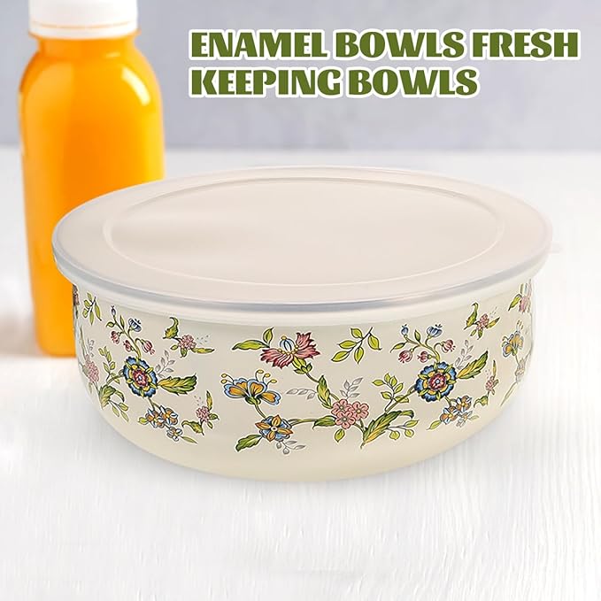 5-Piece Enamel Mixing Bowl Set with Lids