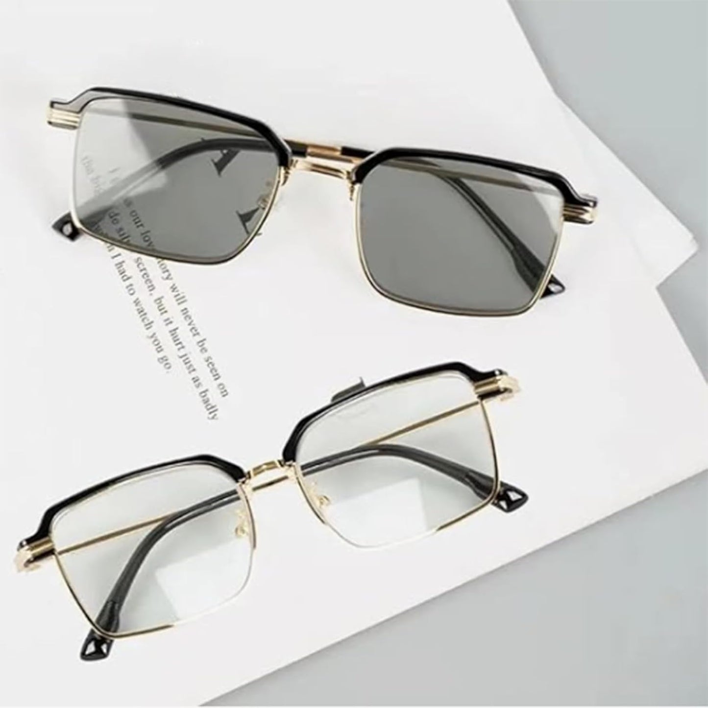 Black & Gold Semi-Rimless Crystal Clear Focus Reading Glasses