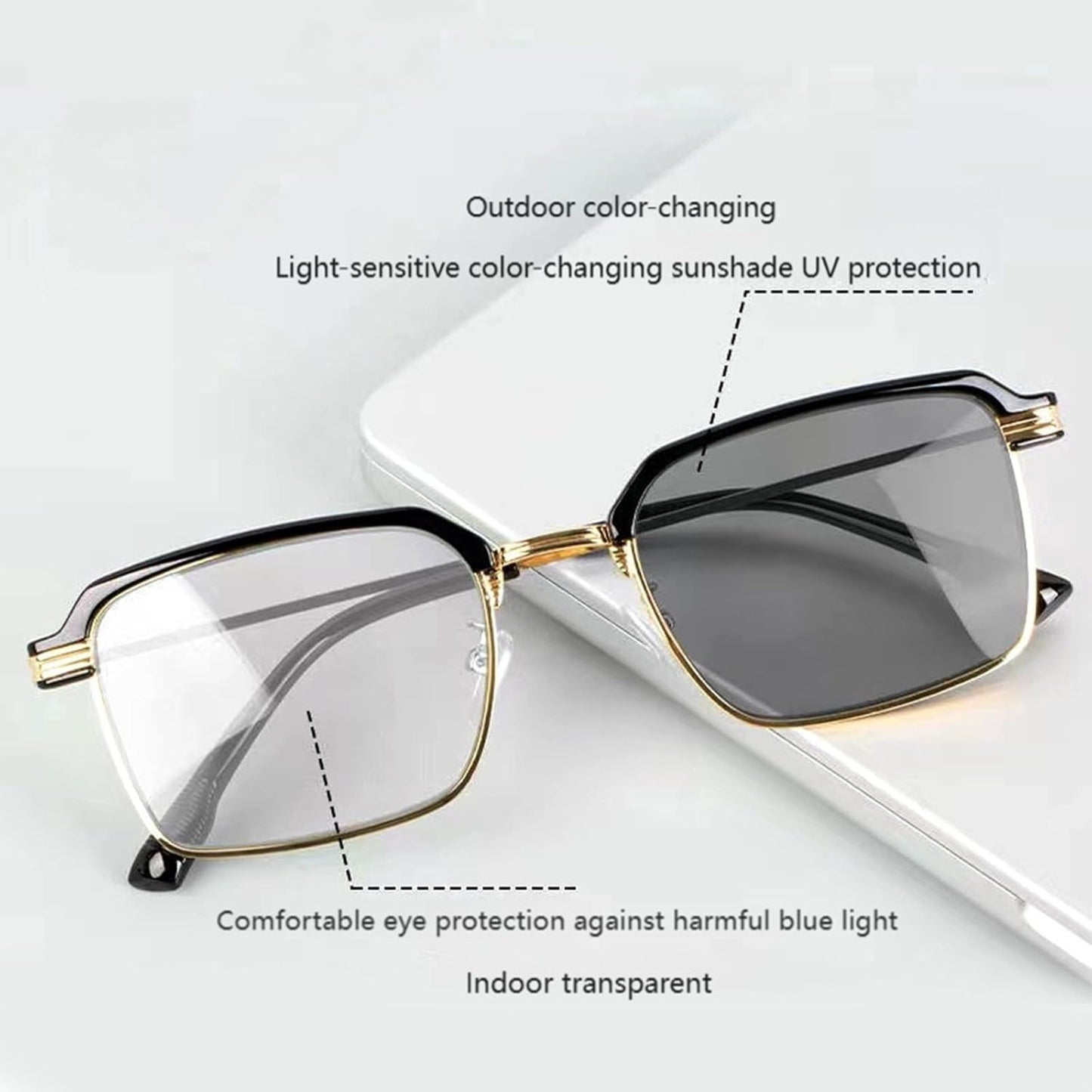 Black & Gold Semi-Rimless Crystal Clear Focus Reading Glasses