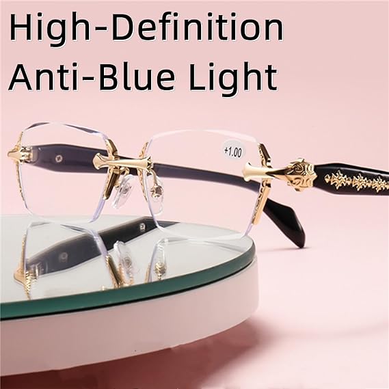 Rimless Metal Anti-Blue Light Reading Glasses 2 Pcs