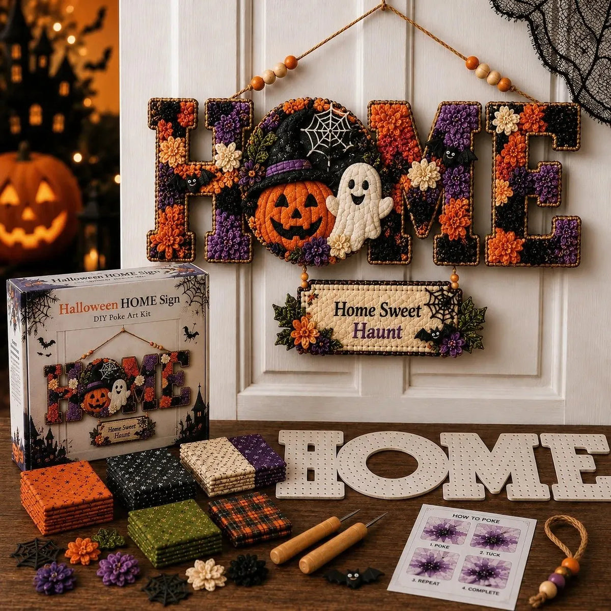 DIY Fabric Poke Art HOME Sign Kit for No-Sew Seasonal Decorating