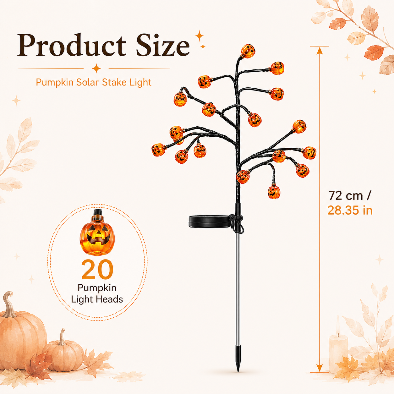 Solar Pumpkin Stake Light – 20 LED