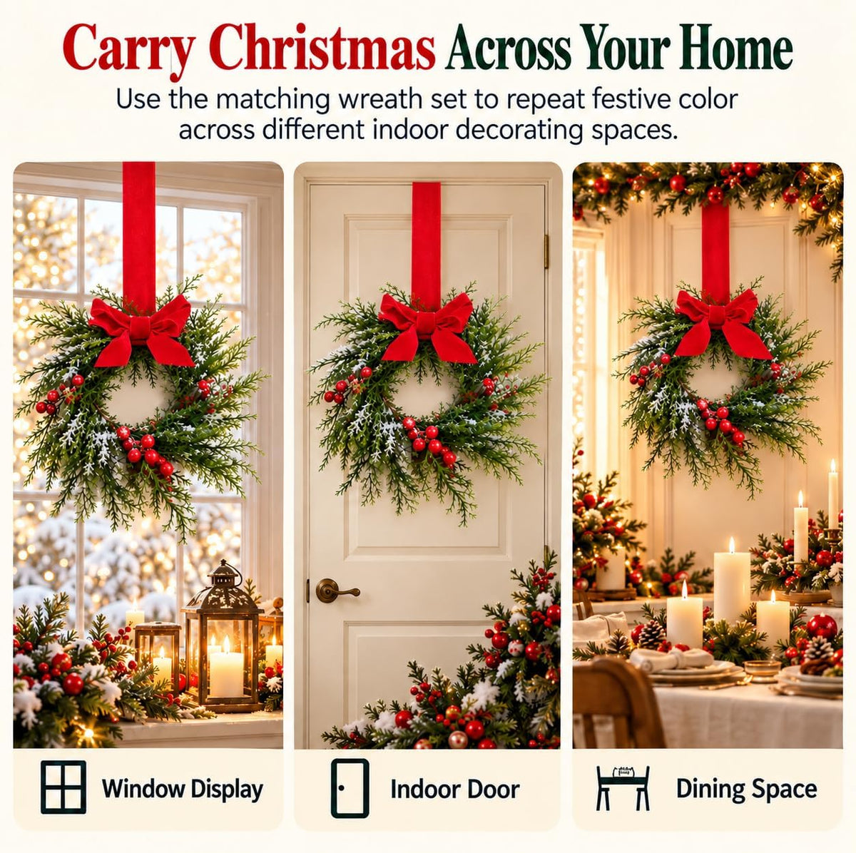 Mini Snowy Pinecone Wreaths for Cabinet Holiday Decor, 3-Pack