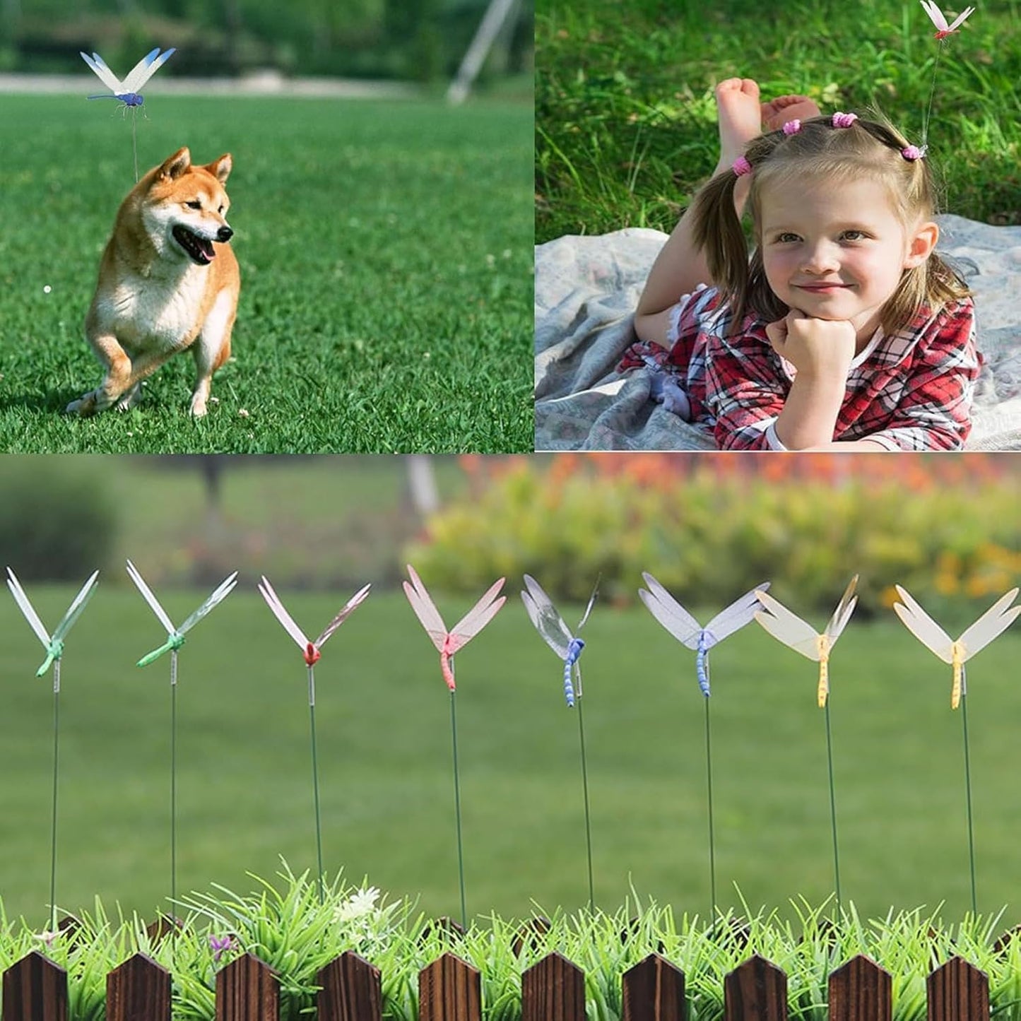 8/16 Pack 3D Dragonfly Garden Stakes Decor