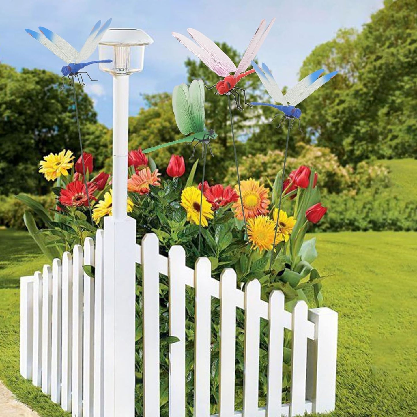 8/16 Pack 3D Dragonfly Garden Stakes Decor