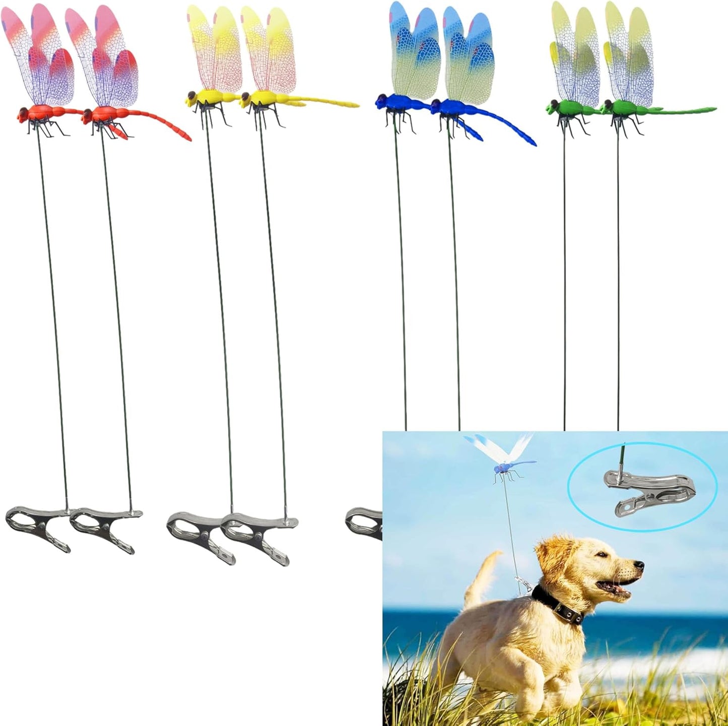 8/16 Pack 3D Dragonfly Garden Stakes Decor