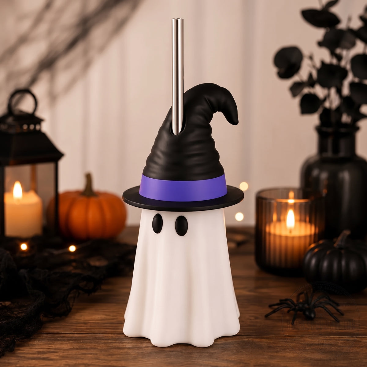 Halloween Ghost Can Holder with Witch Hat – 12 oz