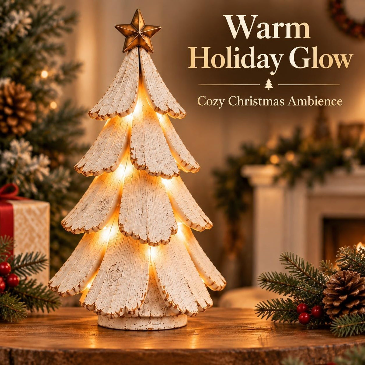 Vintage Lighted Christmas Tree Figurine for Mantels and Shelves