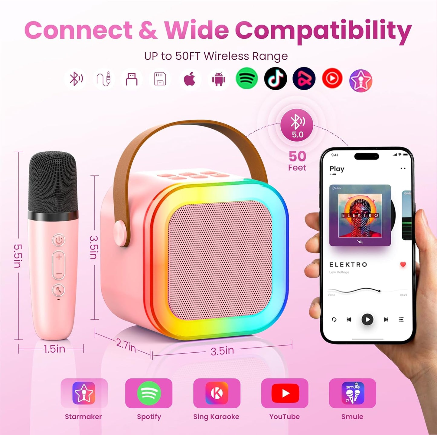 Portable Bluetooth Mini Karaoke Microphone Singing Speaker