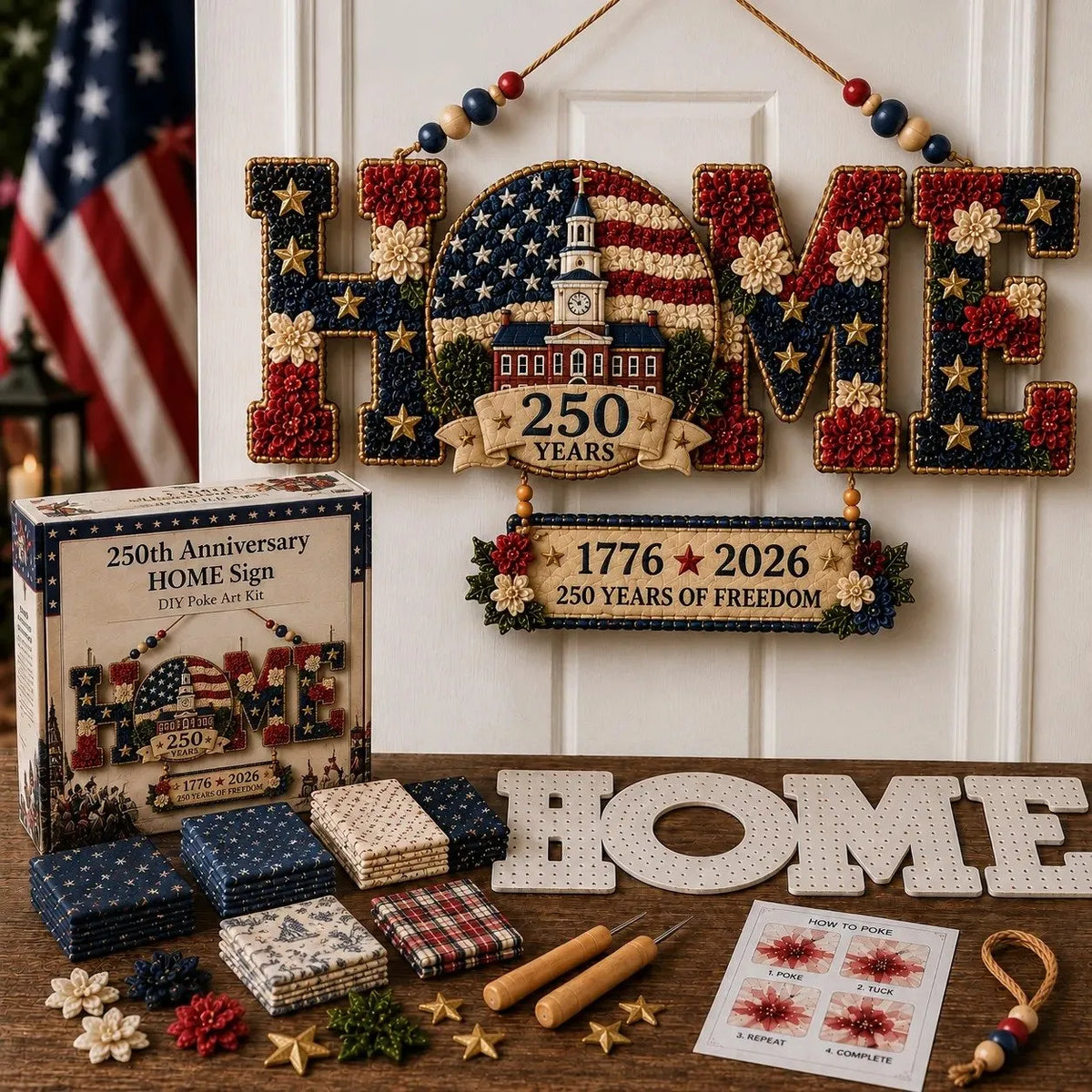 DIY Fabric Poke Art HOME Sign Kit for No-Sew Seasonal Decorating
