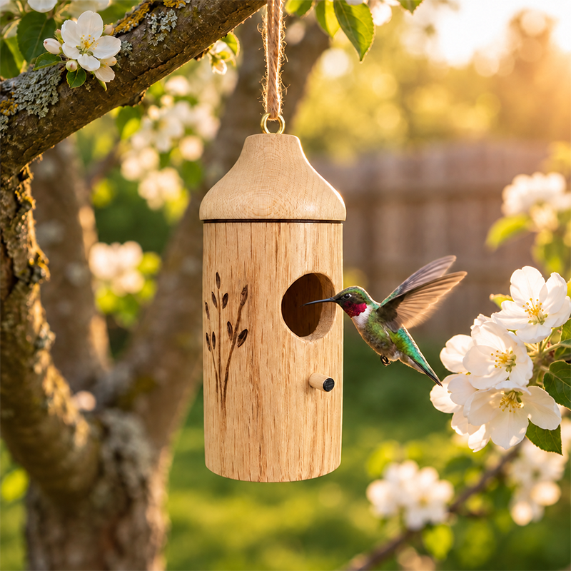 This Wooden Hummingbird House Brings Warmth and Life Back to Your Garden