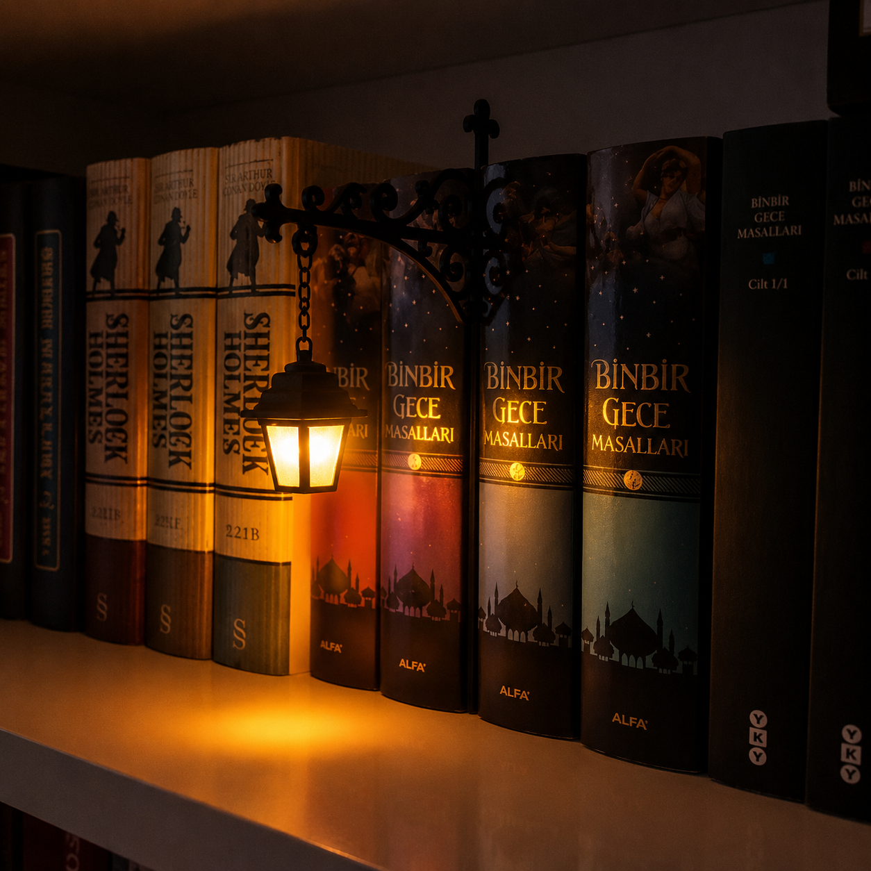 Bookshelf Lantern Light