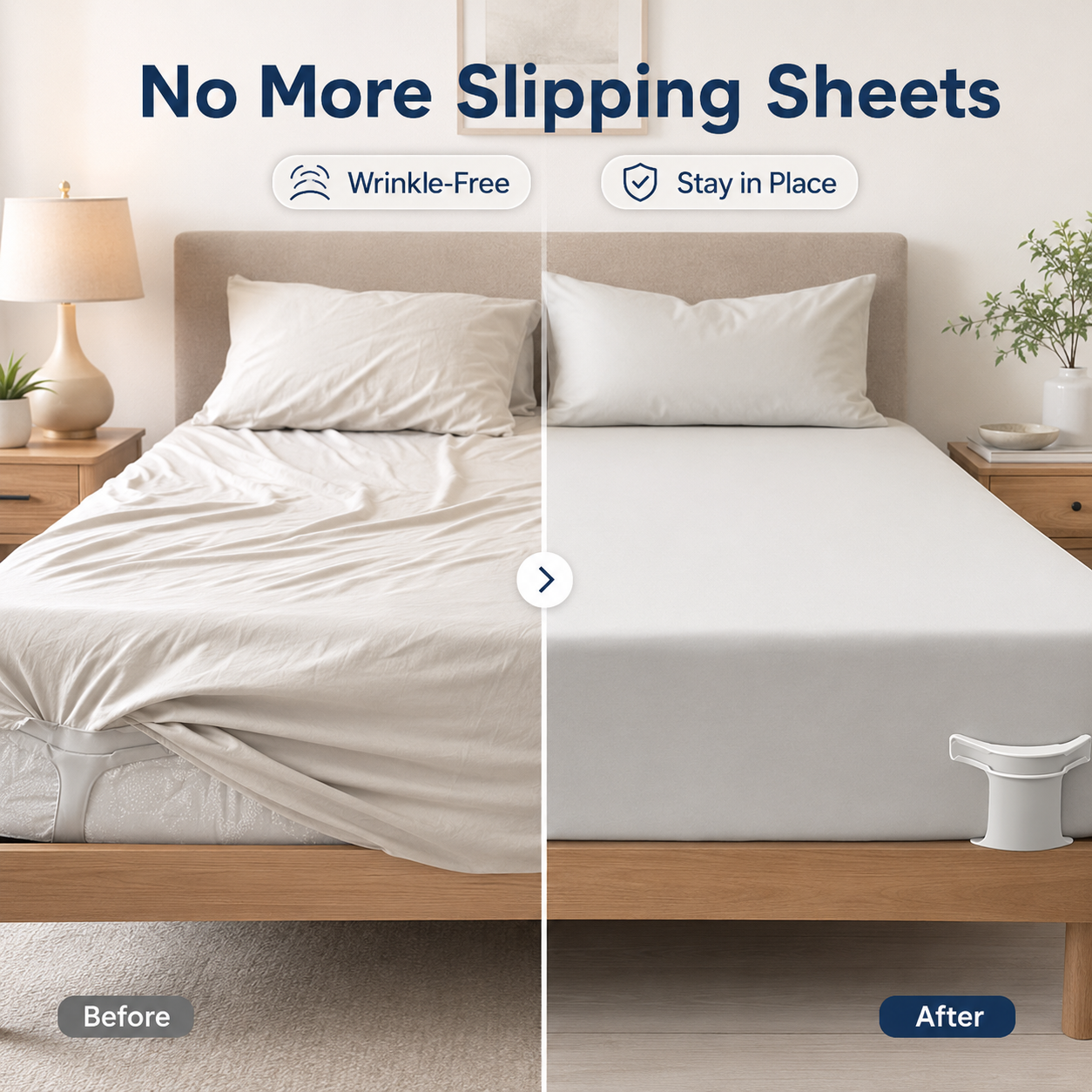 😴Secure Fit Sheet Holders – Wrinkle-Free. Slip-Free Bed