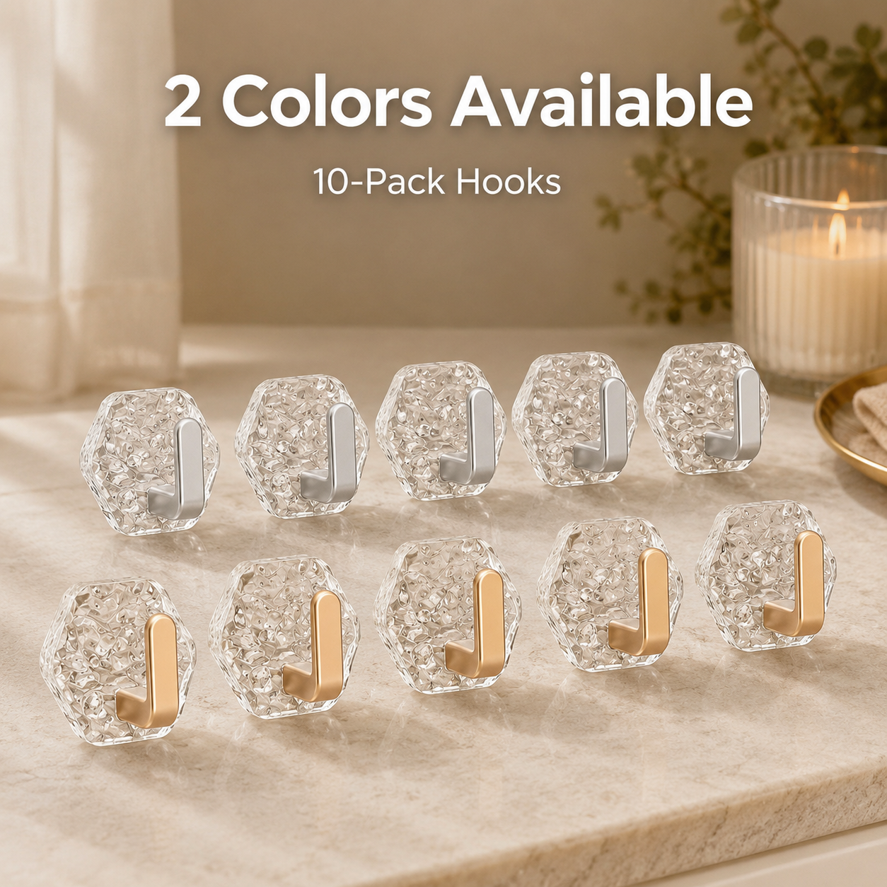 🏠✨10-Pack Heavy-Duty Adhesive Hooks – Strong Hold. No Drilling