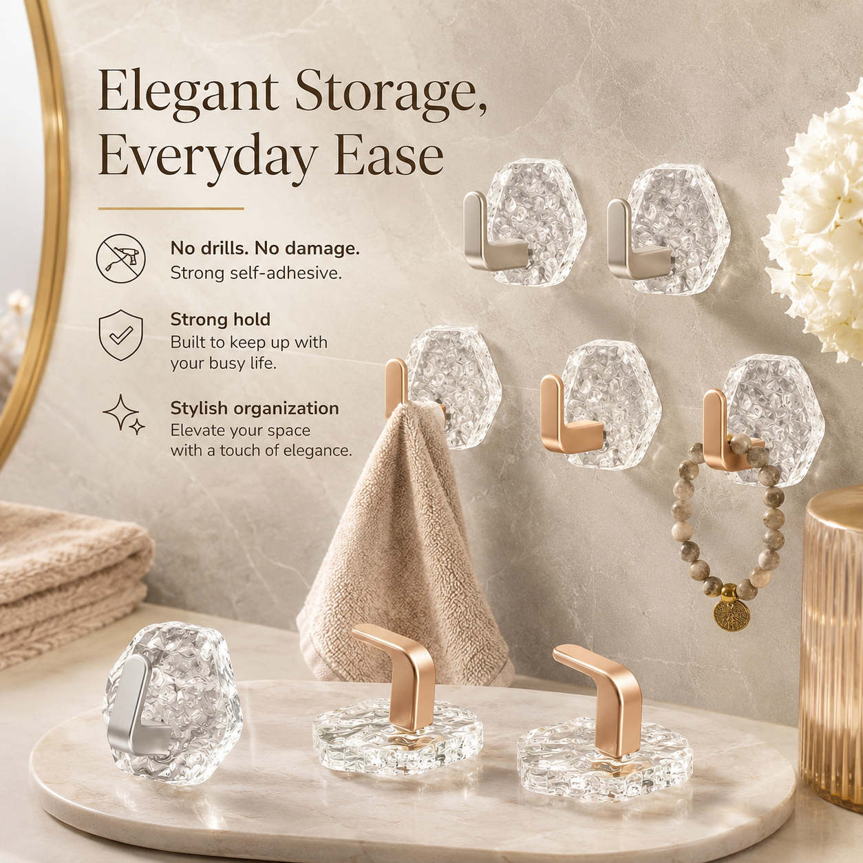 🏠✨10-Pack Heavy-Duty Adhesive Hooks – Strong Hold. No Drilling
