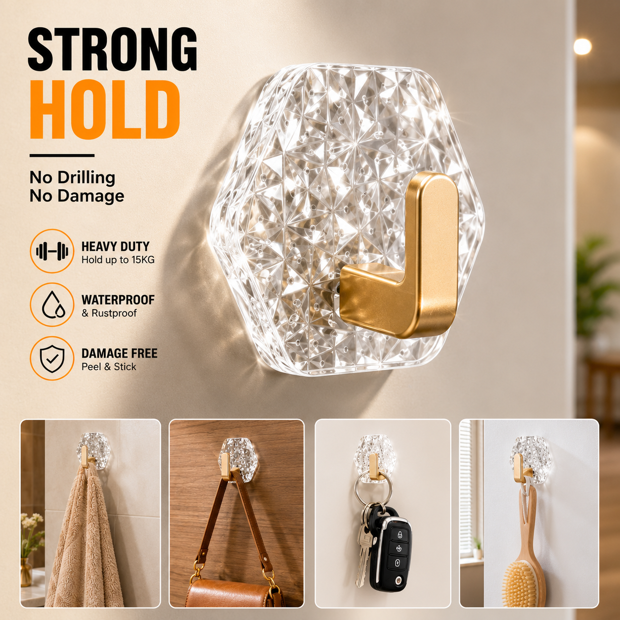 🏠✨10-Pack Heavy-Duty Adhesive Hooks – Strong Hold. No Drilling