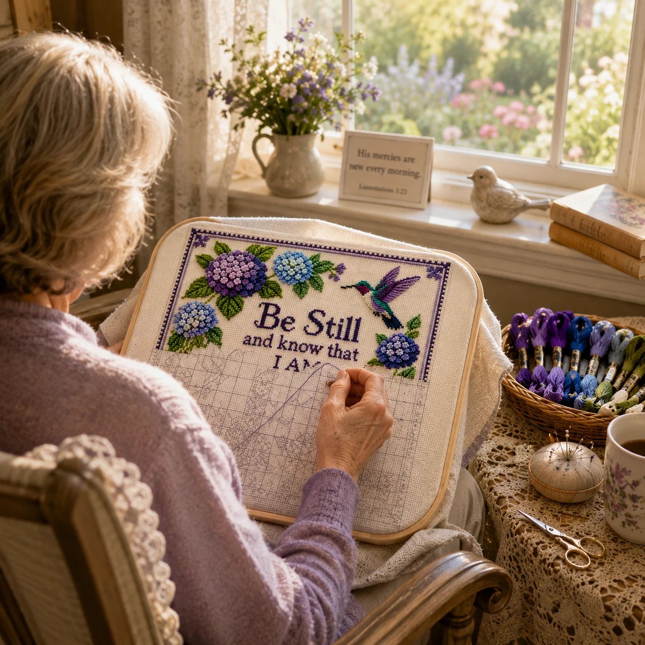 ✝️ Hummingbird Garden Faith Cross Stitch DIY Kit 🌸