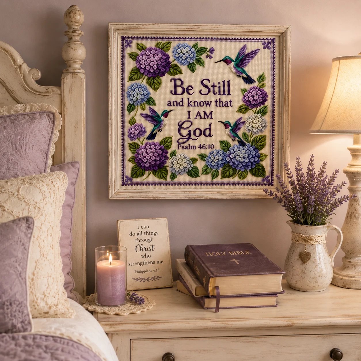✝️ Hummingbird Garden Faith Cross Stitch DIY Kit 🌸