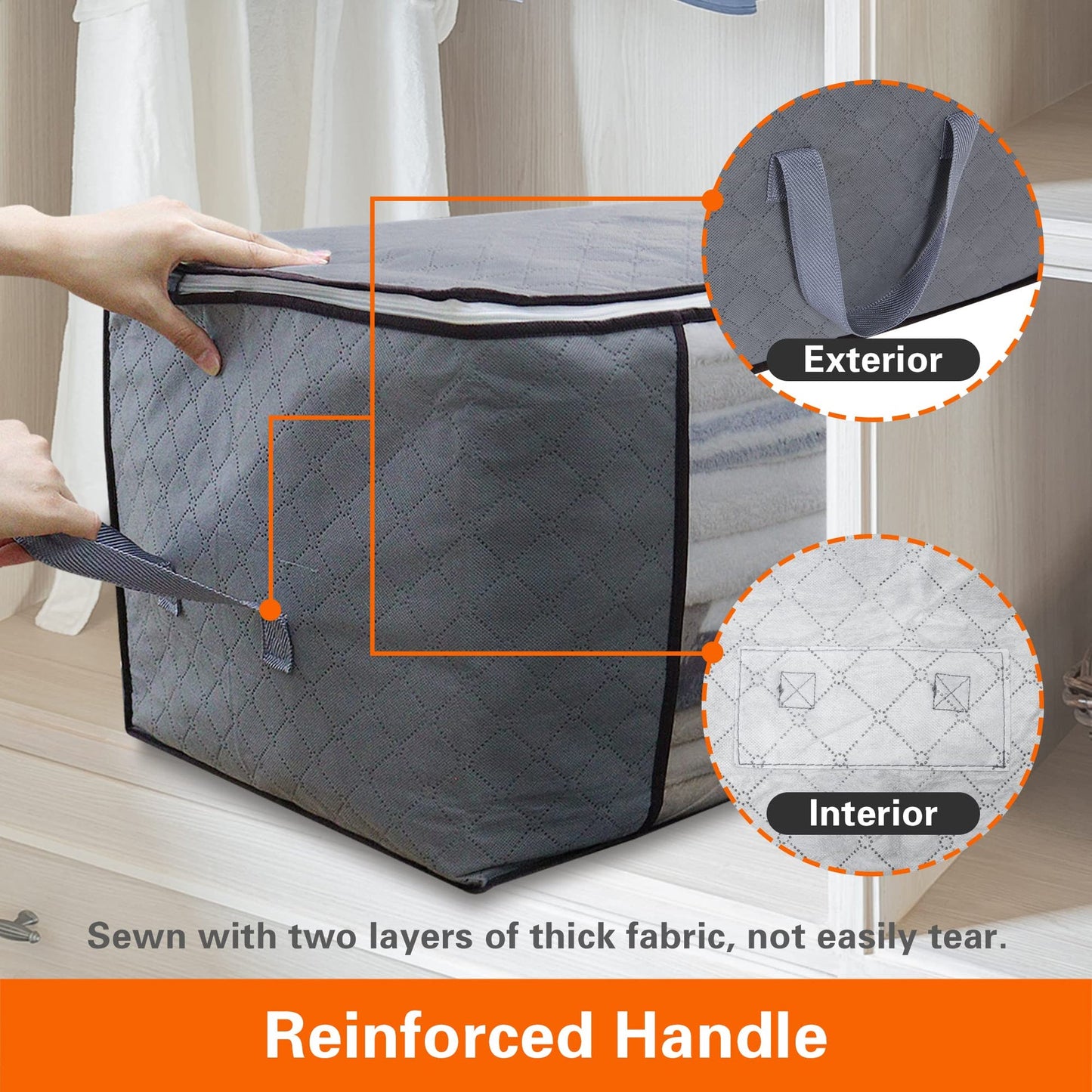 90L Clothes Storage Bags Clothing Organizers with Reinforced Handles