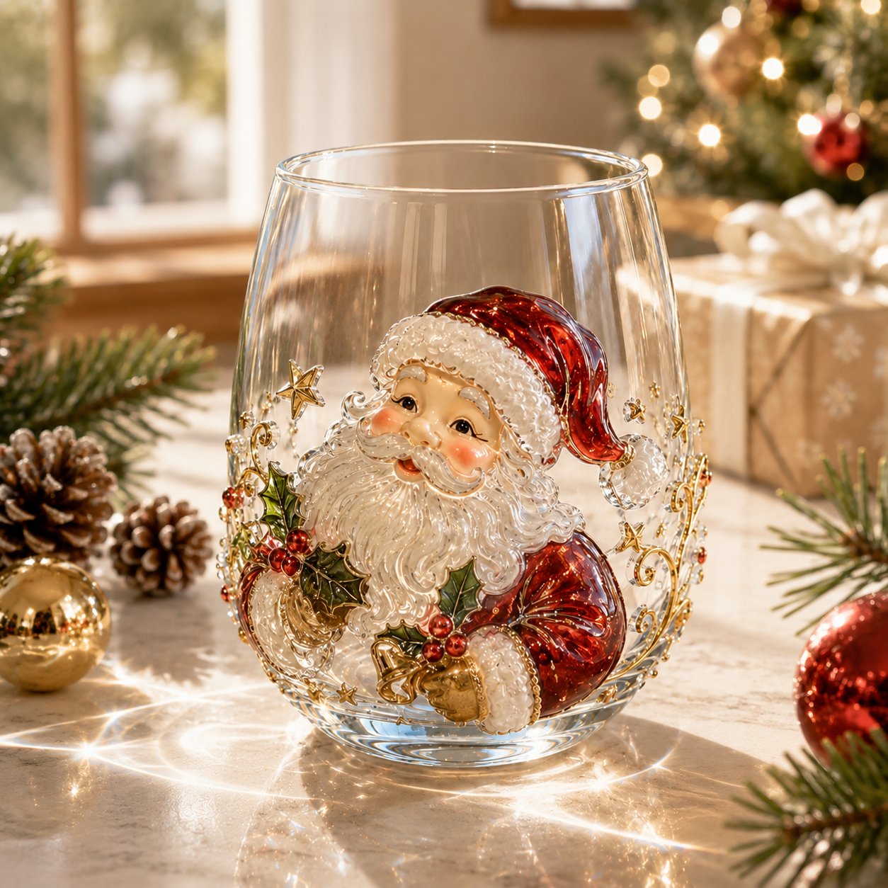 Raised 3D Christmas Art Glass Cup