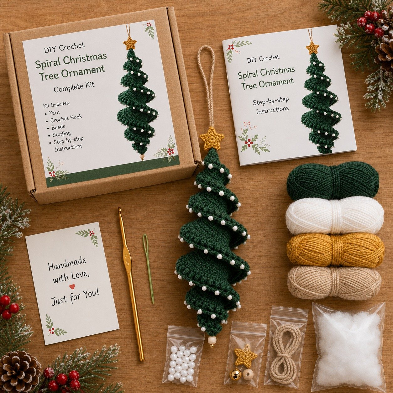 Crochet Christmas Spiral Ornament DIY Kit