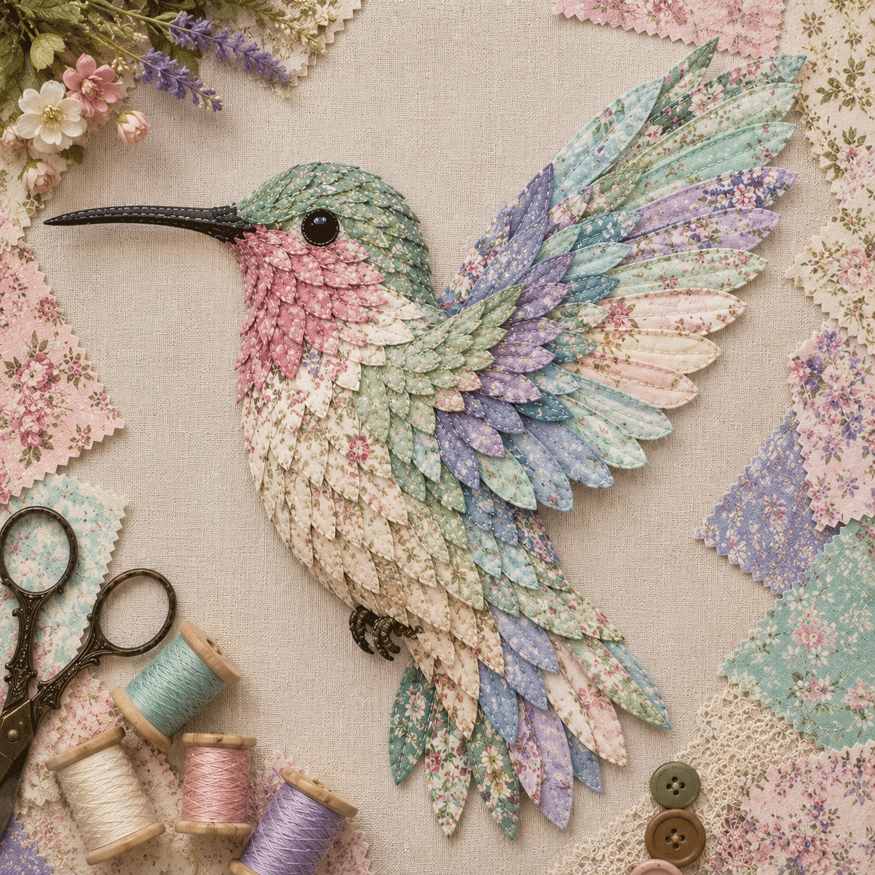 DIY Patchwork Bird & Flower Basket Hanging Ornament Kit