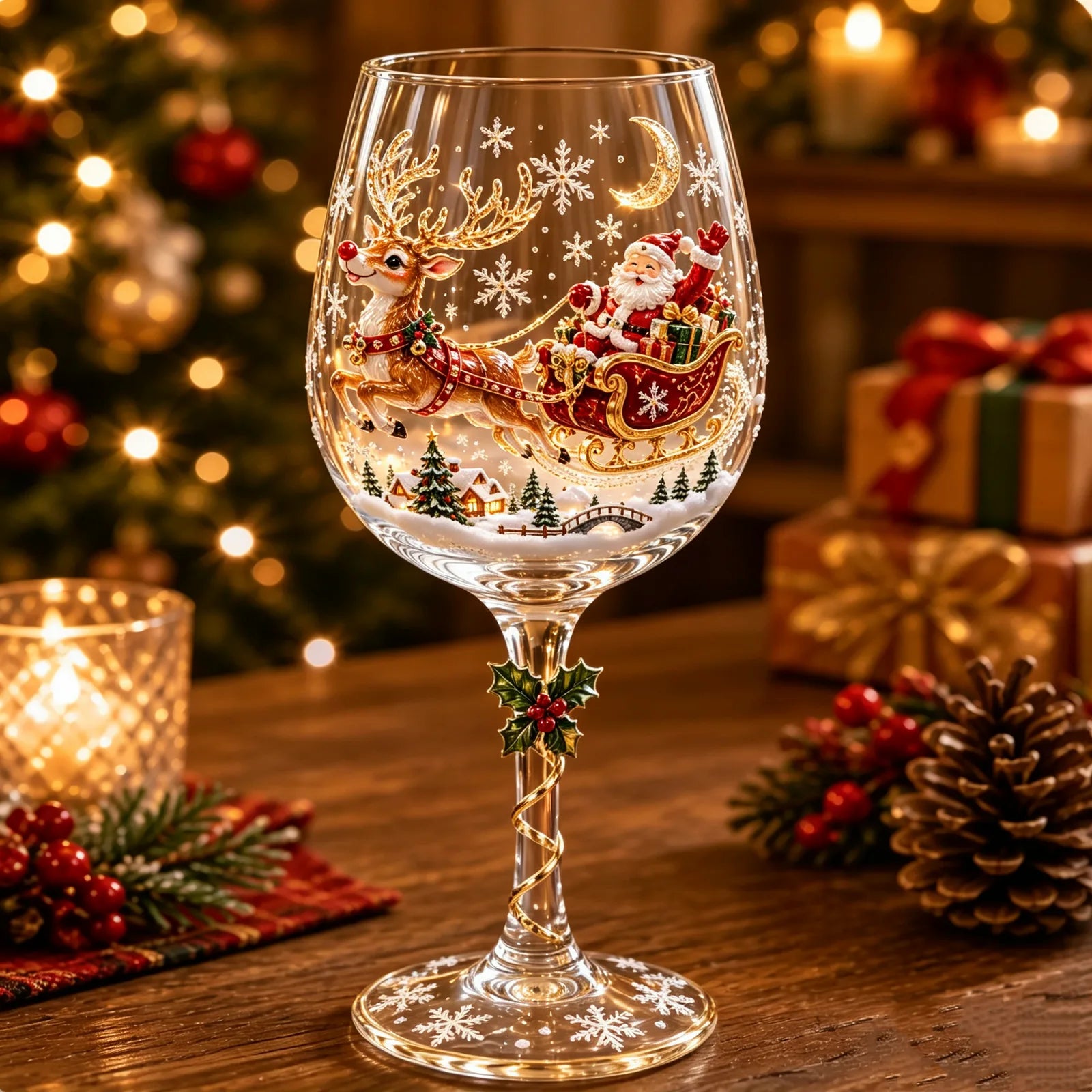 Handcrafted 3D Christmas Wine Glass Collection