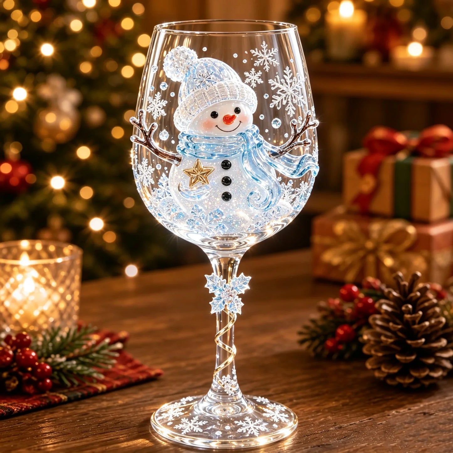 Handcrafted 3D Christmas Wine Glass Collection