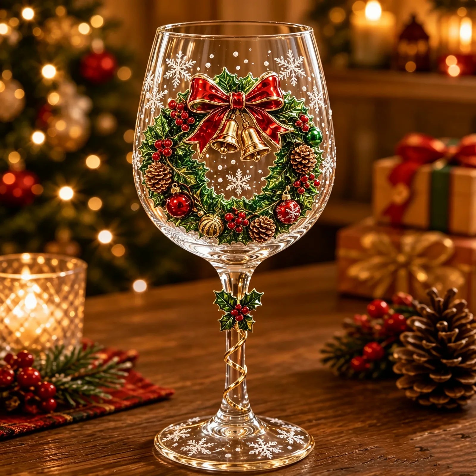 Handcrafted 3D Christmas Wine Glass Collection