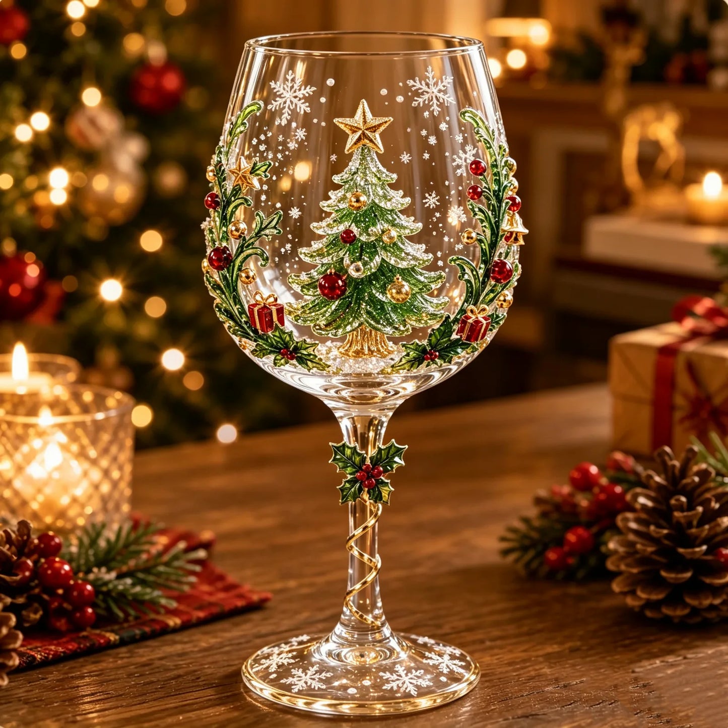 Handcrafted 3D Christmas Wine Glass Collection