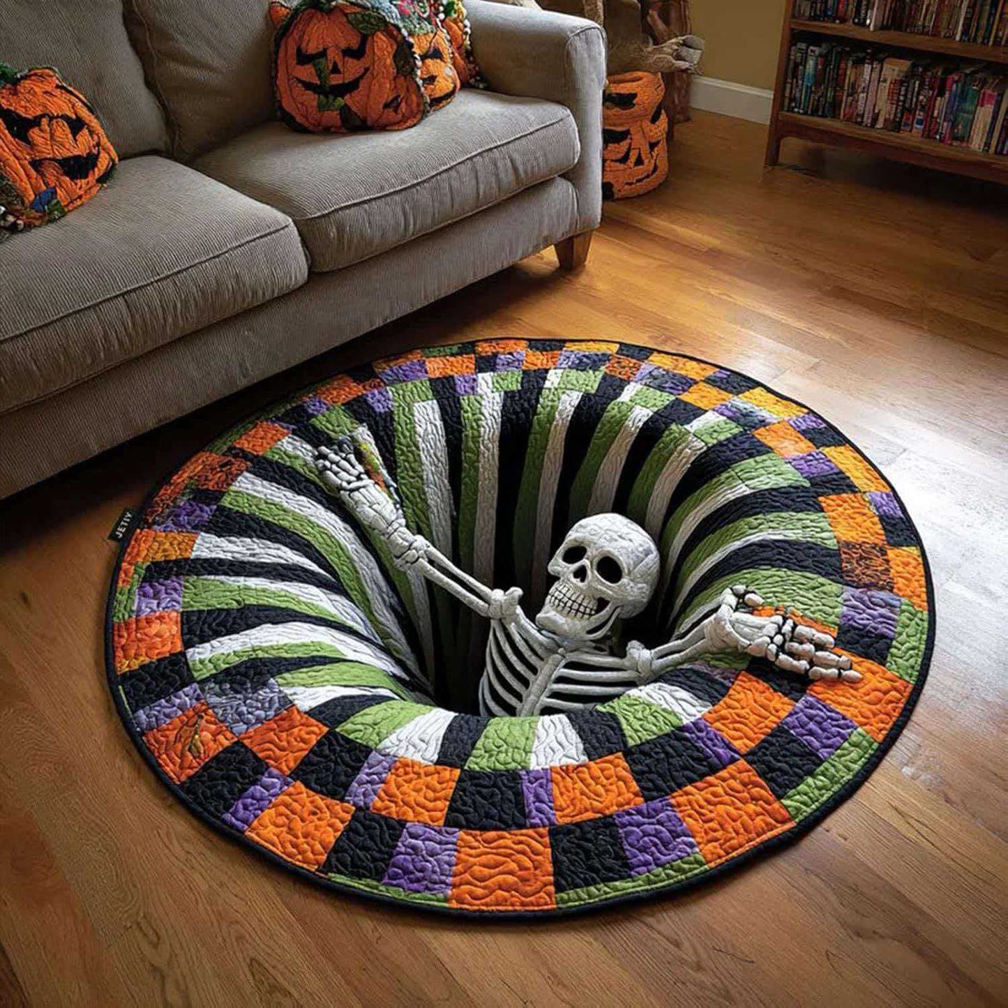 3D Haunted Stairway Round Halloween Rug