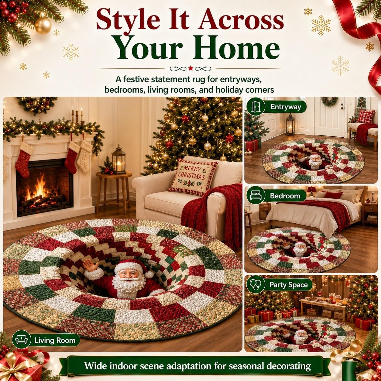 Christmas 3D Optical Illusion Round Floor Mat – 80 cm