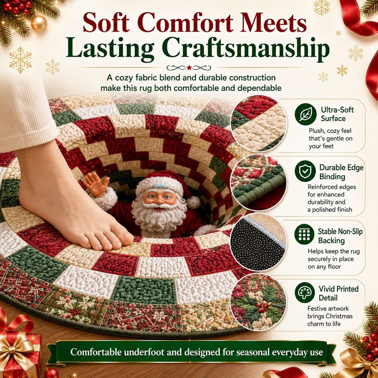 Christmas 3D Optical Illusion Round Floor Mat – 80 cm