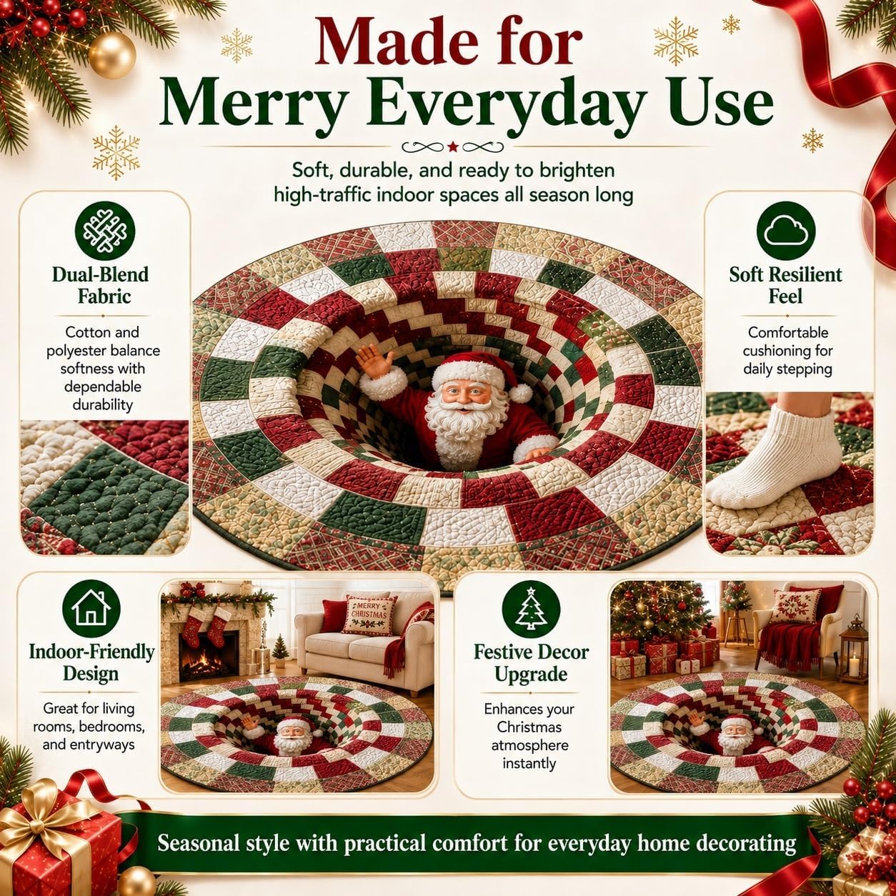 Christmas 3D Optical Illusion Round Floor Mat – 80 cm