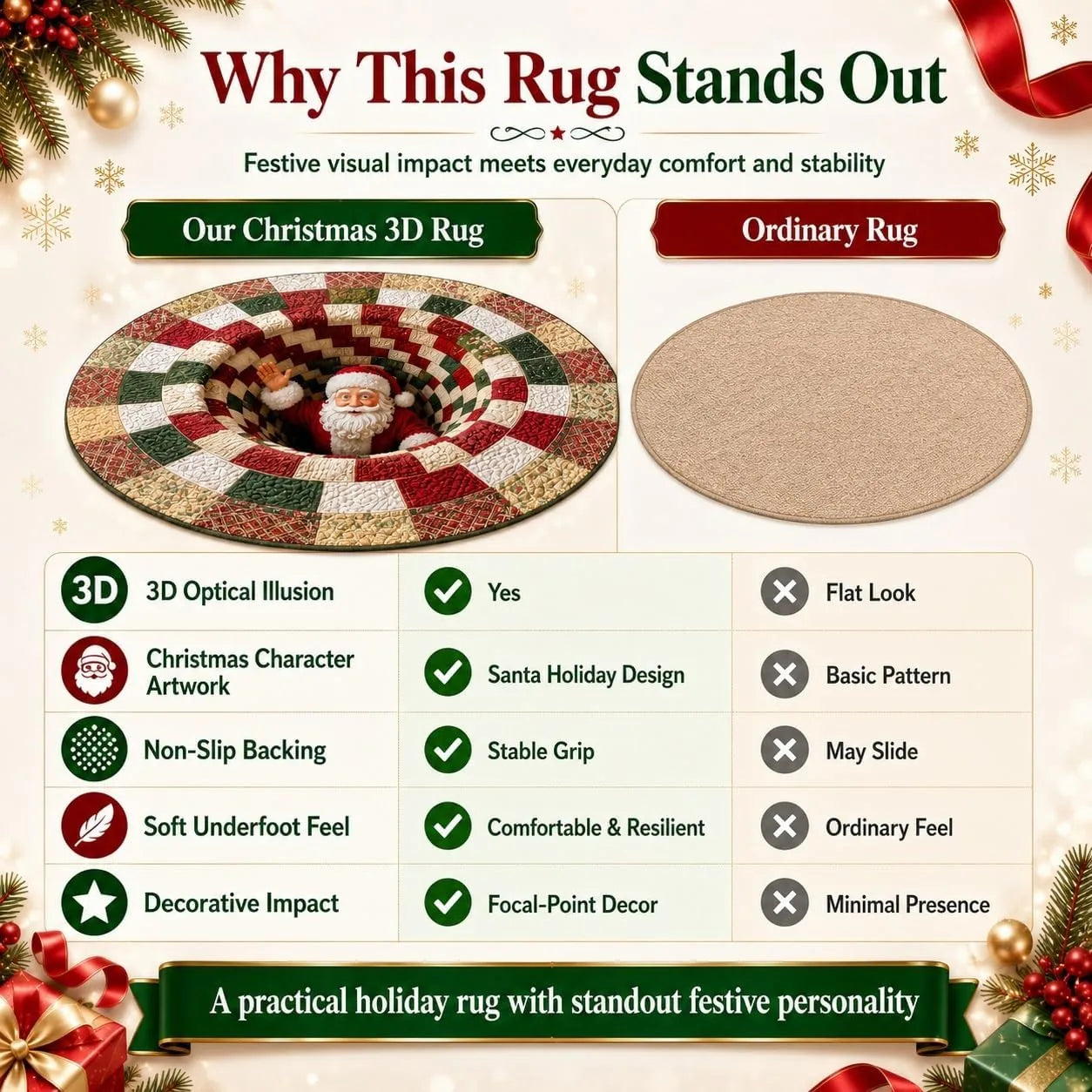 Christmas 3D Optical Illusion Round Floor Mat – 80 cm