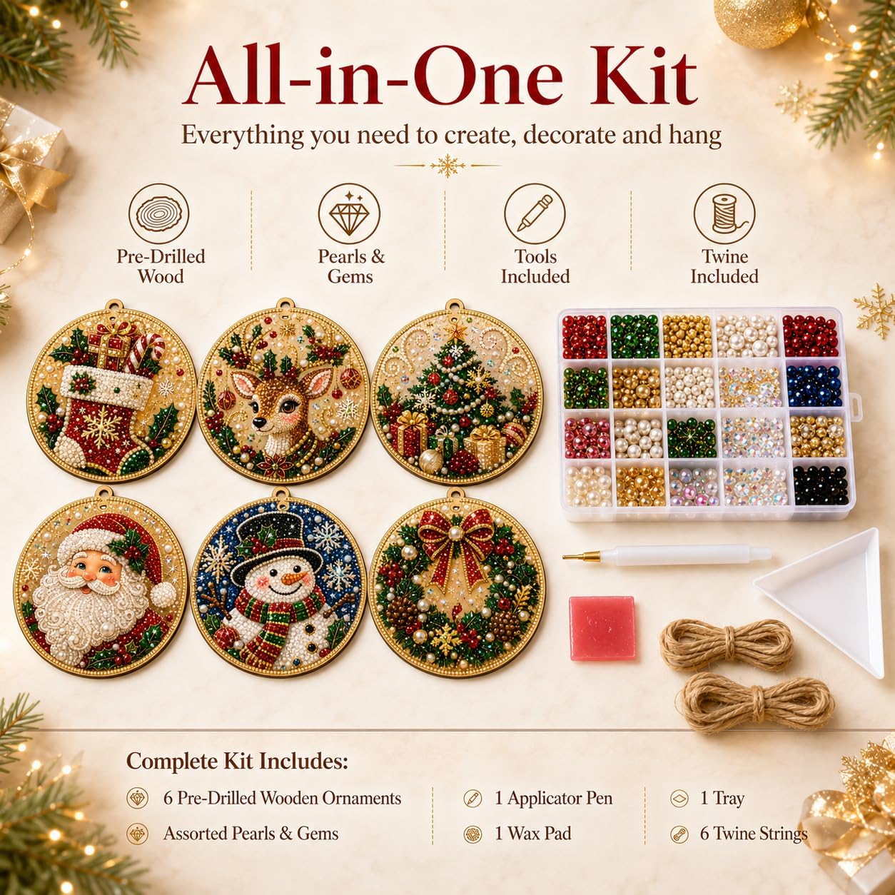 DIY Christmas Wooden Diamond Art Ornament Set