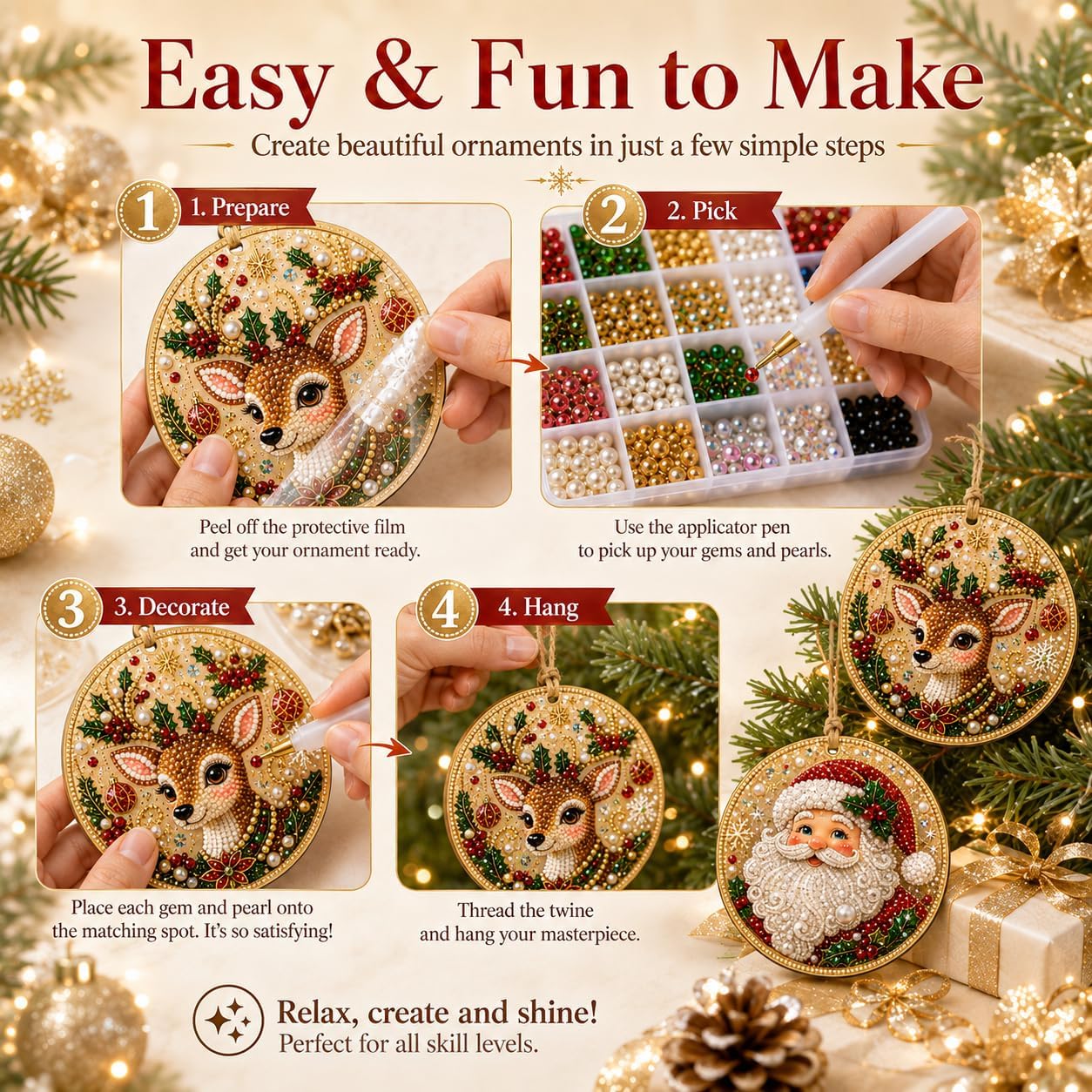 DIY Christmas Wooden Diamond Art Ornament Set