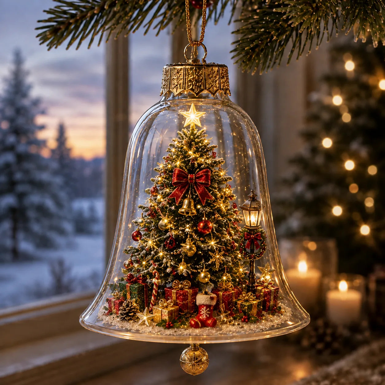 Lighted Christmas Bell Mini Scene Ornament