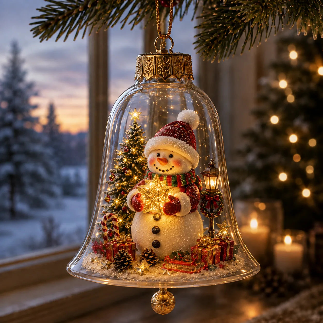 Lighted Christmas Bell Mini Scene Ornament