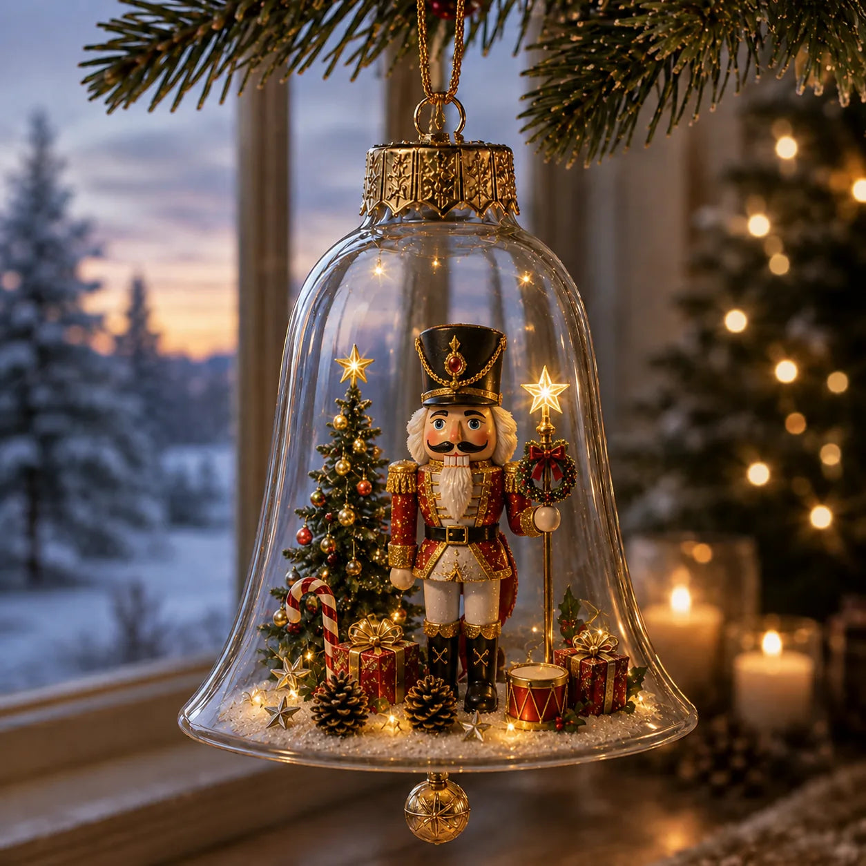 Lighted Christmas Bell Mini Scene Ornament