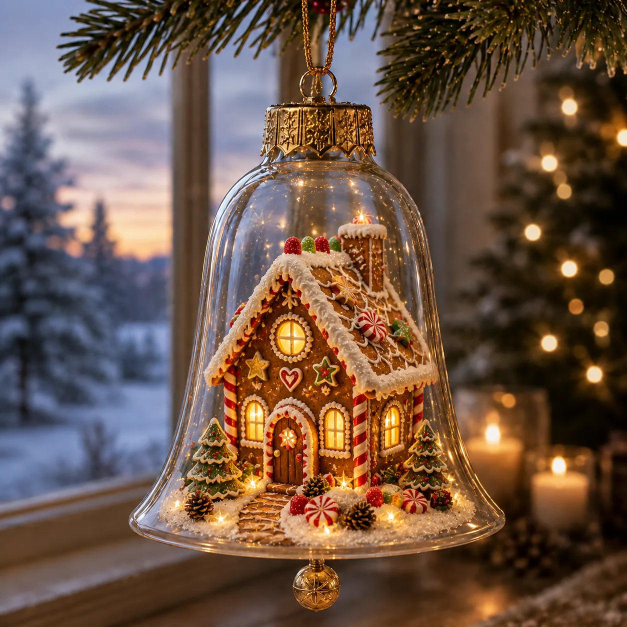 Lighted Christmas Bell Mini Scene Ornament