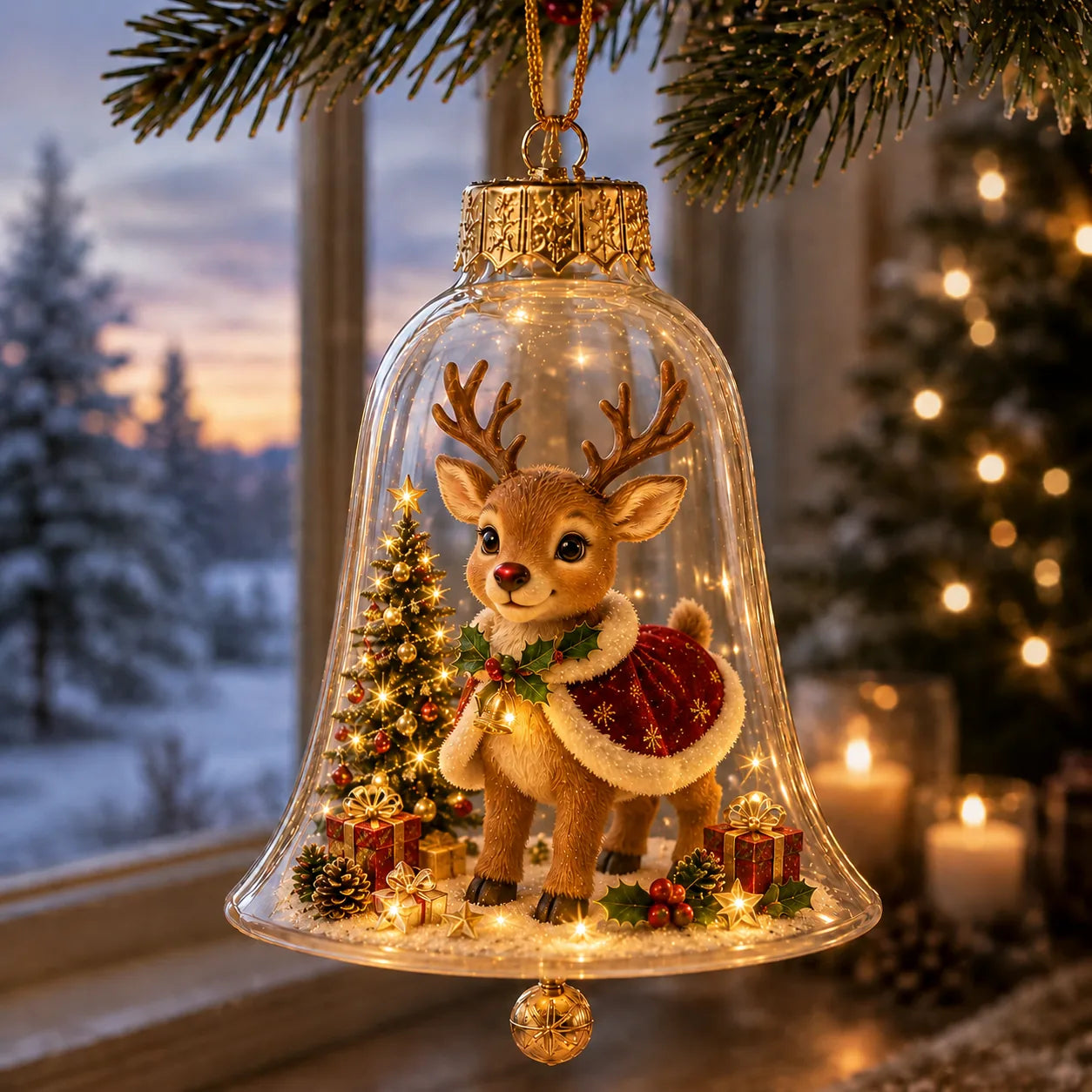 Lighted Christmas Bell Mini Scene Ornament