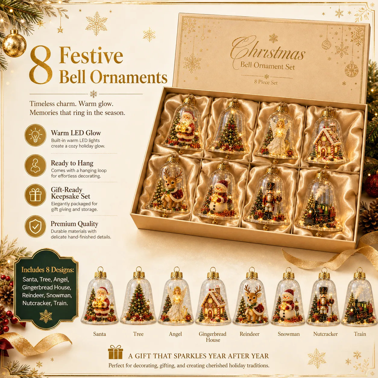 Lighted Christmas Bell Mini Scene Ornament