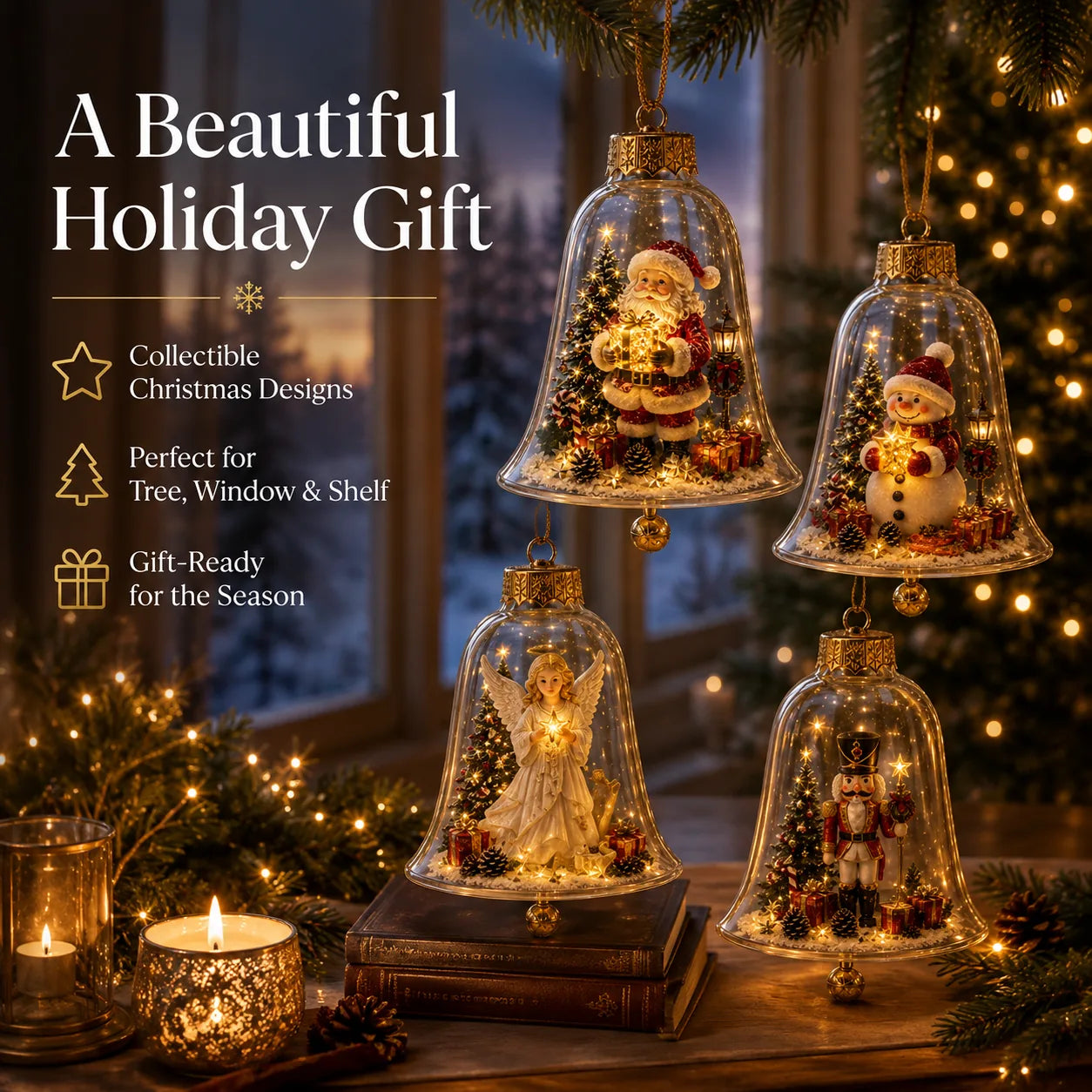 Lighted Christmas Bell Mini Scene Ornament
