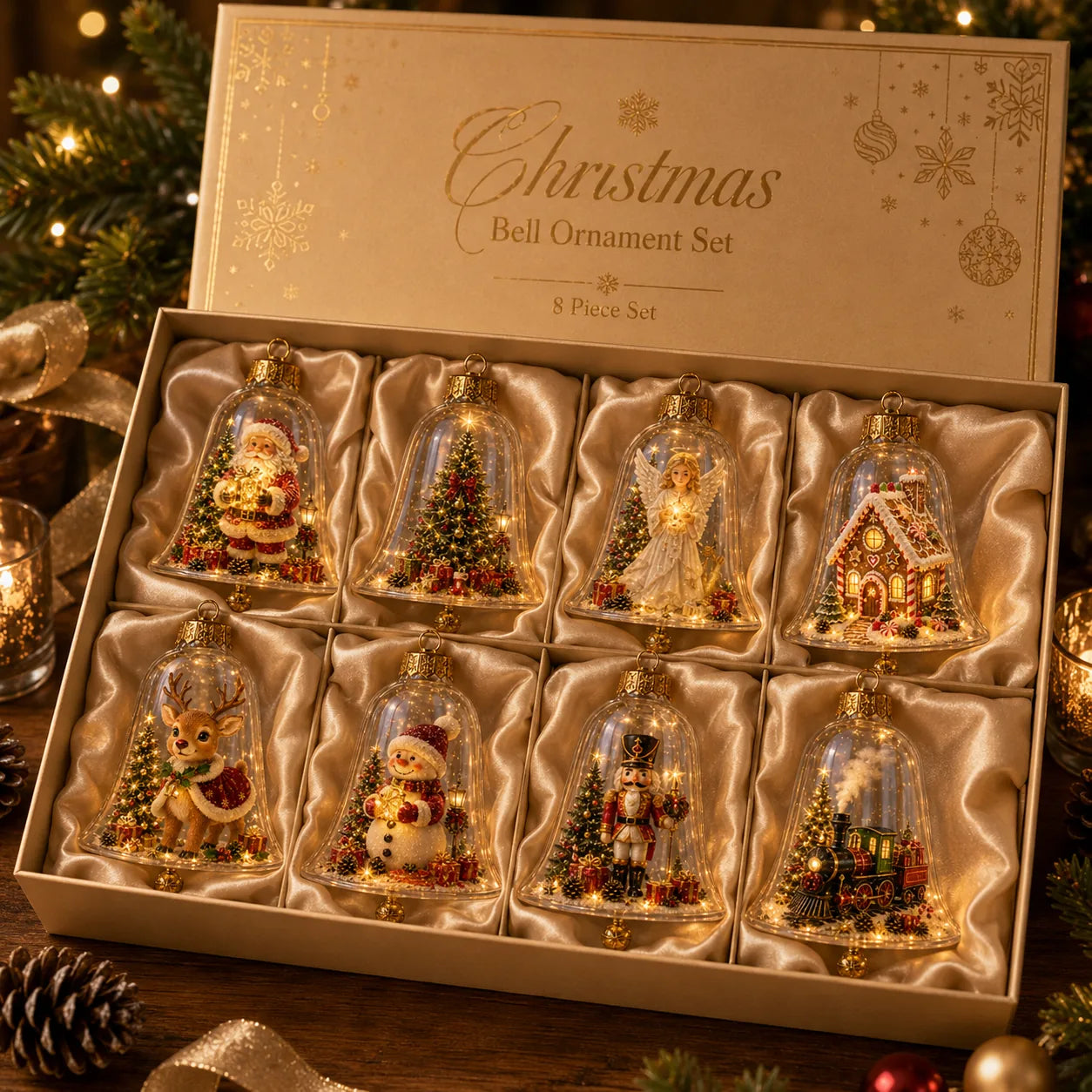 Lighted Christmas Bell Mini Scene Ornament